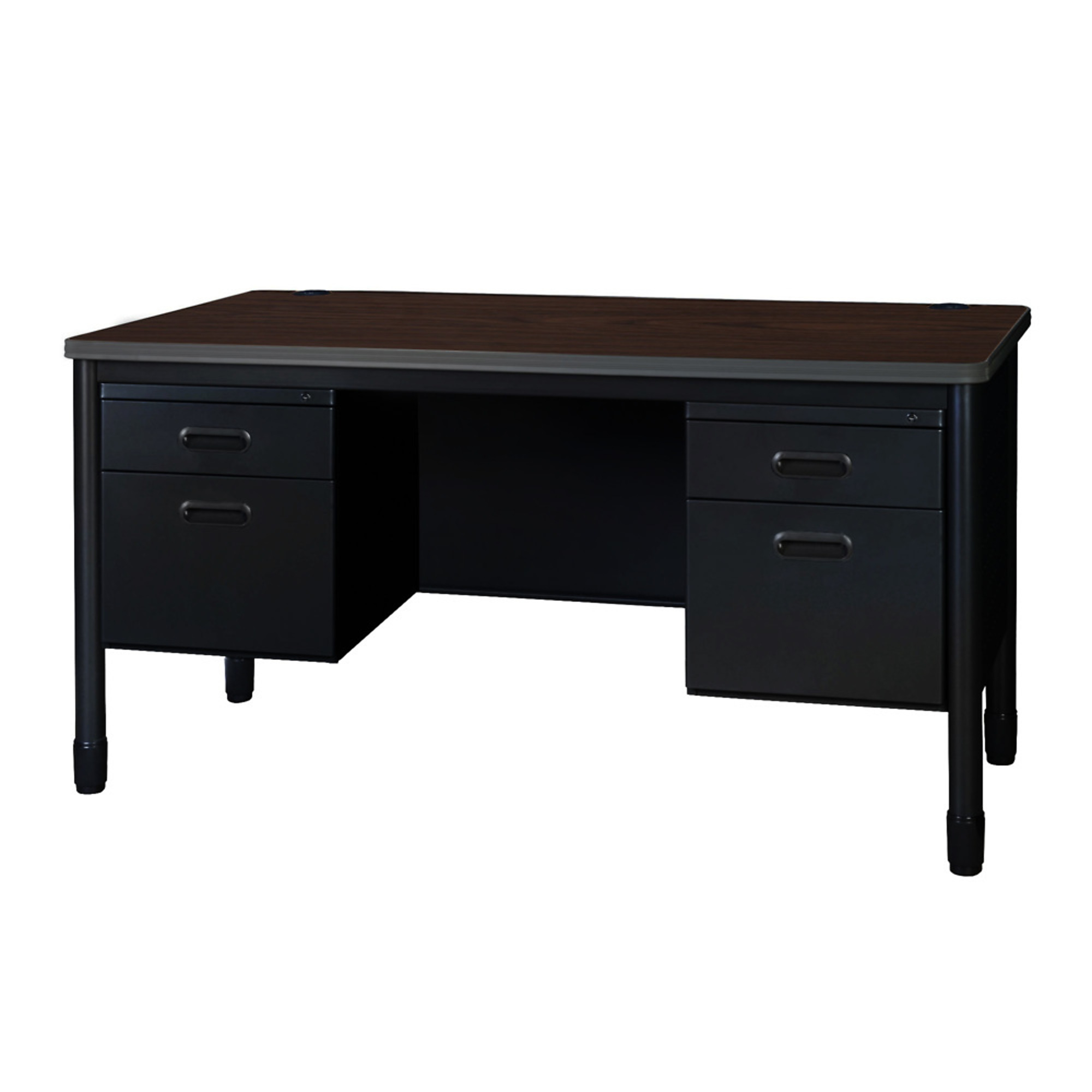 Regency Mesa Steel Double Pedestal Teacher's Desk — 60in. x 30in., Neo Walnut Top, Black Base, Model# 66266DPNWBK
